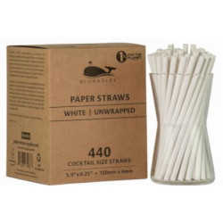 Cocktail Size Paper Straws- White, Unwrapped