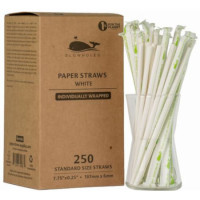 Standard Size Paper Straws- White, Individually Wrapped