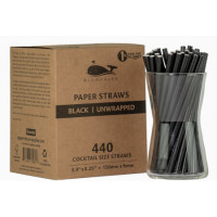 Cocktail Size Paper Straws- Black, Unwrapped