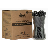 Cocktail Size Paper Straws- Black, Unwrapped