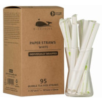 Bubble Tea Size Paper Straws- White, Individually Wrapped