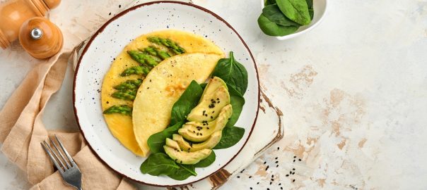 Asparagus and avocado spinach omelet for lazy keto diet