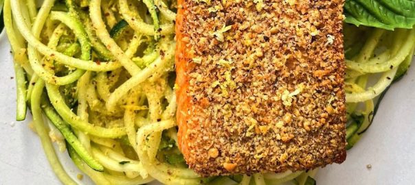 Delicious nut crusted lemon pepper salmon