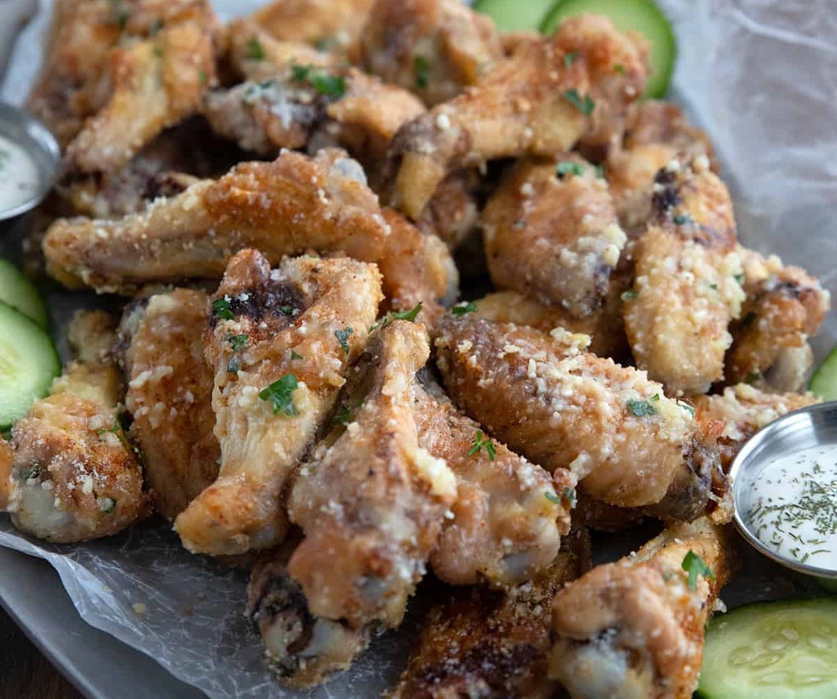 Keto Chicken Wings with garlic parmesan sauce